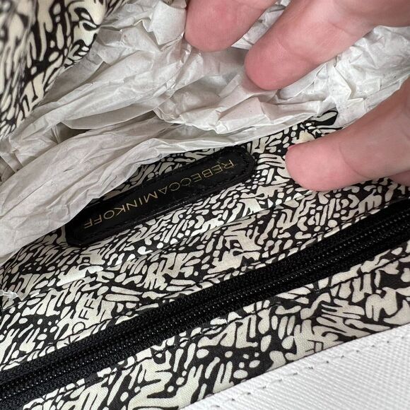 Rebecca Minkoff Handbag Bag Crossbody Hudson White Black Saffiano Leather Flap - Picture 7 of 10